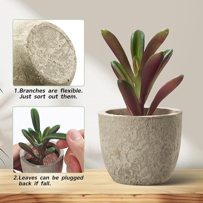 Dominow Artificial Succulent Plants in Pots, Set of 5 Mini Fake Succulents for Indoor Home Decor, Small Faux Potted Greenery for Office Desk, Shelf, Bathroom, or Modern Boho Rustic Room Decoration