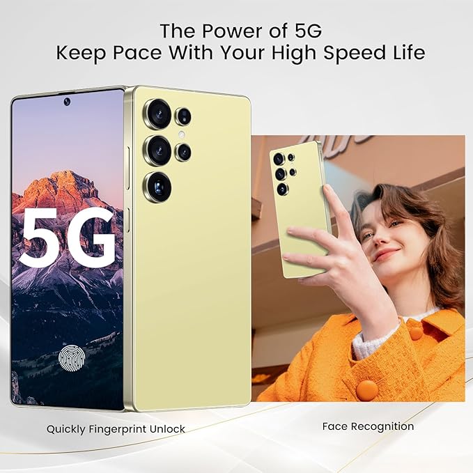 Bnjbmj I25 Ultra Flagship Killer Smartphone - Snapdragon 8 Gen 3, 16GB+512GB, Massive 6.99" FHD+ Display, 108MP+68MP Pro Cam, 7000mAh 2-Day Battery, Android 14, Includes Stylus Pen (Yellow)