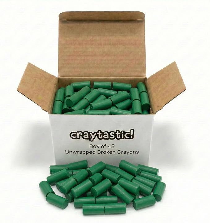 Craytastic! Bulk Unwrapped Crayons Pieces (Green) - Box of 144 Pieces = 48 Full Size for Crafting, Parties, Kids - Broken Crayons, Paperless - Safety Tested Compliant with ASTM D-4236