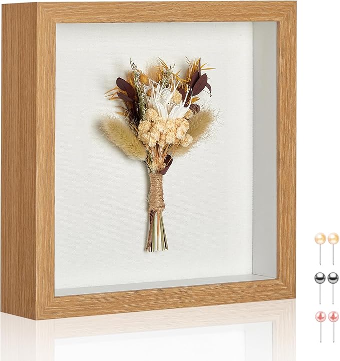 11x11 Shadow Box Picture Frame Display Case with Soft Linen Back-Thickened Panel,Large Brown Deep Shadow Box Frame 11x11 for Graduation Flower Medal Pet Photo Craft Memorial Gift