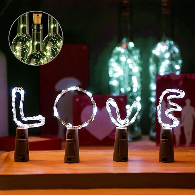 Rtteri 12 Sets Small Empty Wine Bottles with Cork Lights Centerpiece and 30 LED Battery Operated Cork Lights for Birthday Wedding Party Decoration(375 ml,Dark Green Bottle)