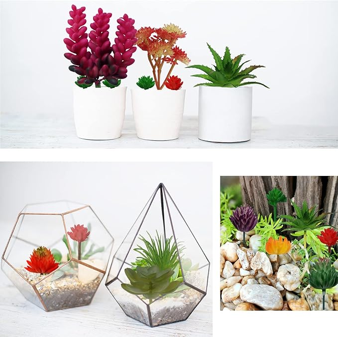 PietyPet 22pcs Colorful Fake Succulents, Mini Artificial Succulents for DIY Crafting Home Terrarium Floral Wall Garden Arrangement Office Decoration (Unpotted)
