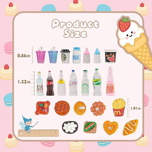 100 Pcs Miniature Food Set & Drink Bottles Realistic Resin Dollhouse Accessories 1:12 Scale Mini Food Kit for Kids Play, Collectors, Miniature Scene Kitchen Game Party Cake Bread Dessert