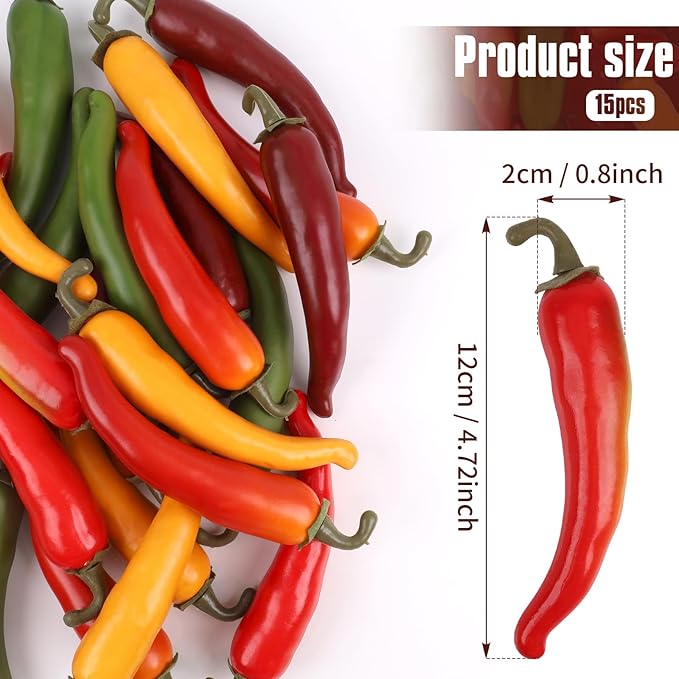 Gresorth 15pcs Artificial Lifelike Pepper Decoration Fake Vegetable Home Party Kitchen Table Food Show