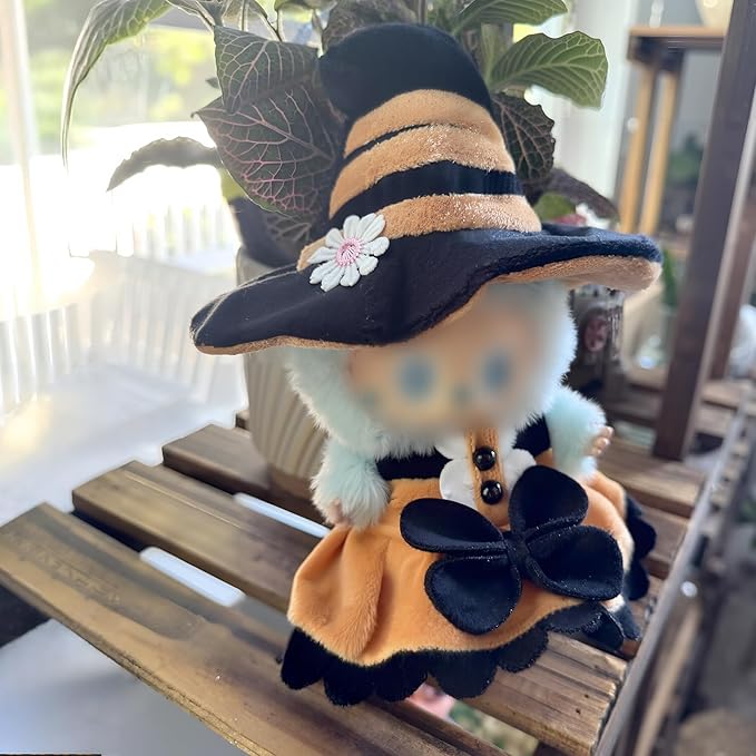 Clothes for LABUBU Doll (NO Doll), 2-Piece Sweetheart Witch Accessories for LABUBU 17cm Dolls, Premium Fashion Outfit for LABUBU Unique Dress Up - Witch Hat + Dress