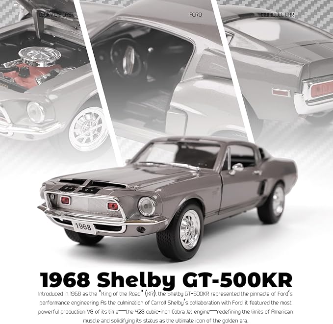 1968 Ford Shelby Cobra GT-500KR 1:18 Scale Diecast Model Premium Alloy Sports Collection Cars with Display Case, for Kids Men and Teens Dad 14+ Year