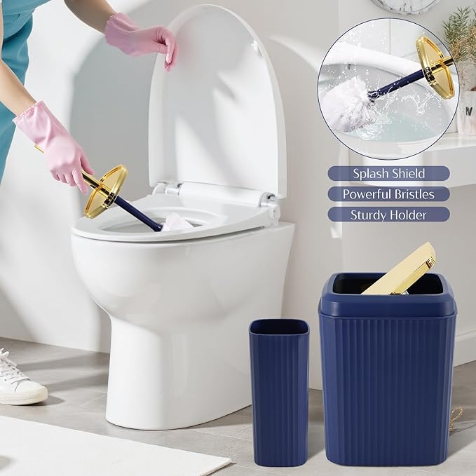 WSBArt 17PCS Bathroom Accessory Set Bathroom Set Navy Blue Bathroom Accessories,Toilet Brush, Trash Can, Qtip Holder Dispenser& 3PCS Soap Dispenser
