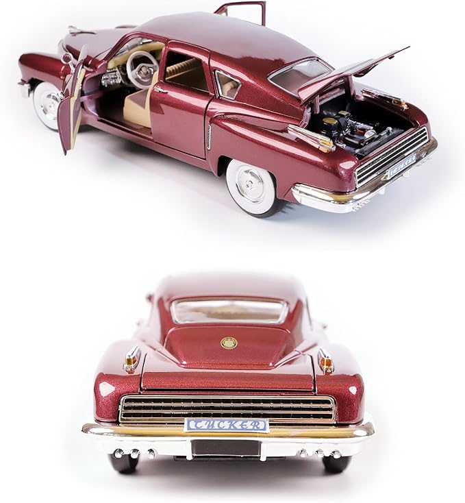 1948 Tucker Torpedo 1:18 Diecast Model Car - Cyclops Headlight, Opening Doors, Steering Linkage | Premium Gift Box, Man Cave Decor | Ages 14+,Burgundy
