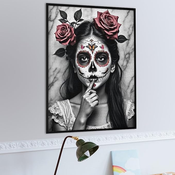 Jigsaw Puzzles for Adults 1000 Piece - Gorgeous Sugar Skull Lady Day of The Dead Wooden Puzzle, Puzzle Games,Stress Relief Games,Funny Puzzles，Unique Gifts for Wall Art，Family Puzzles