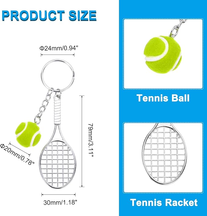 PATIKIL Tennis Keychain, Metal Tennis Racket Key Chains Sports Novelty Charm Pendant for Backpacks, Party Favor, Sports Fan