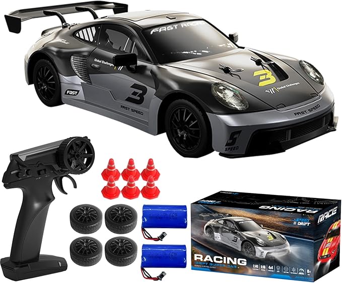 KF28 1/16 Scale Drift RC Car with Full Proportional RTR 2.4GHZ Remote Control and APP Control Speed Racing Cars (Grey)