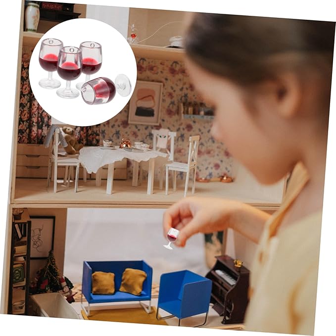 LALADEFIEE 12pcs Miniature Wine Goblets Dollhouse Accessories Red Wine Glasses Tiny House Decor Craft DIY