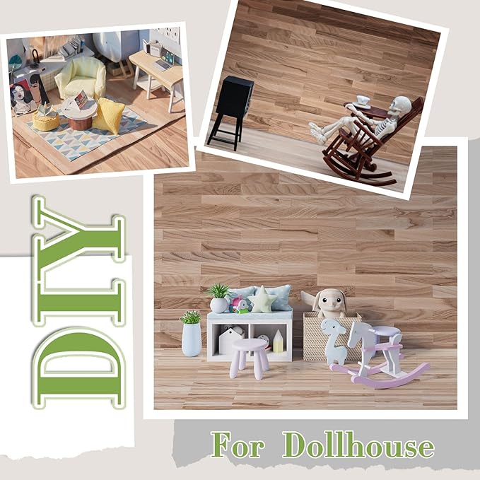Flutesan 6 Pcs Miniature Dollhouse Wallpaper and Flooring Peel and Stick Mini DIY Self Adhesive Dollhouse Accessories 8.27 x 11.69 Inch (Natural Style)