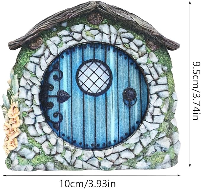 Wooden Fairy Garden Door – Miniature Tree & Yard Decoration, Outdoor Enchanted Gnome Door Ornament, Dollhouse Accessories & Whimsical Gift for Garden & Home Decor.（Blue）