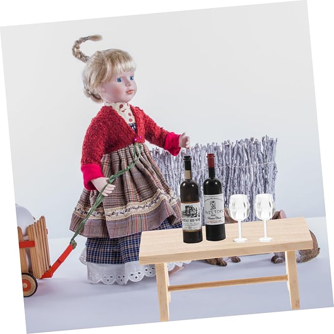 ORFOFE Scale Miniature Wine Bottle with Goblets Doll House Accessories Realistic Mini Decor for Creative Play and Photography Props