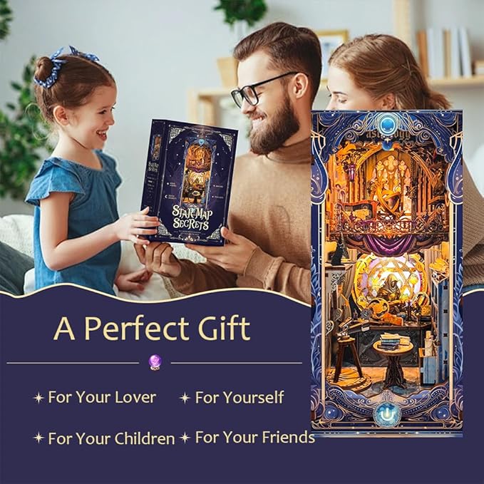 3D Puzzles Book Nook Kit, DIY Miniature Book Nook Kit Creative Decorative with LED Lights Bookend Bookshelf Insert for Adults Teens-Star Map Secrets(SQ -35)