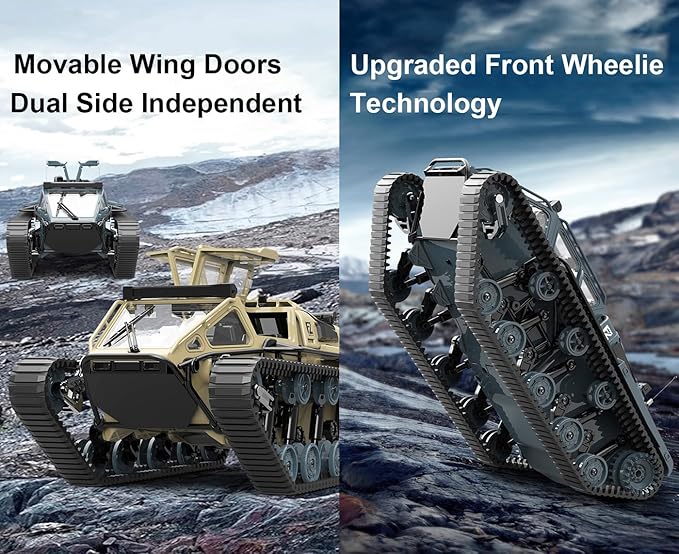 RC Tank Car 1/16 Scale Remote Control Tank Off Road RC Crawler 4WD RTR 360°Rotating Drifting Dual Motor Gearbox Proportional Control Tracked Military Truck Hobby Toy for Adult