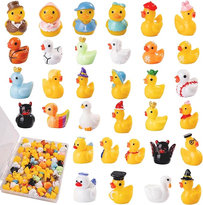 62Pcs Multicolor Mini Resin Ducks,Tiny Ducks to Hide,Exquisite Little Ducks Micro Sculptures,Fairy Garden/Dollhouse Decor/Miniature Landscape Ornaments