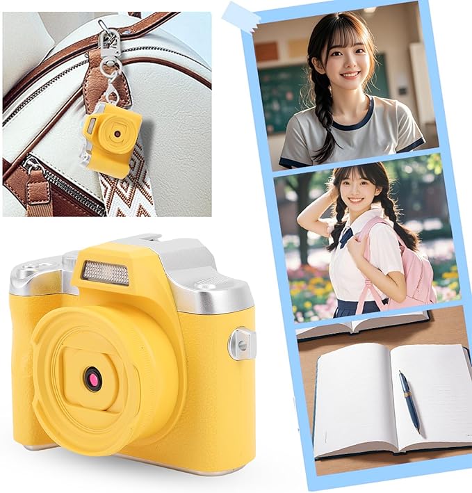 Zunate Mini Keychain Camera, 48MP HD Mini Retro Digital Camera, Portable Small Cameras Vintage Compact Micro Cameras, 1.54 inch HD Screen for Travel Study Recording (Yellow)