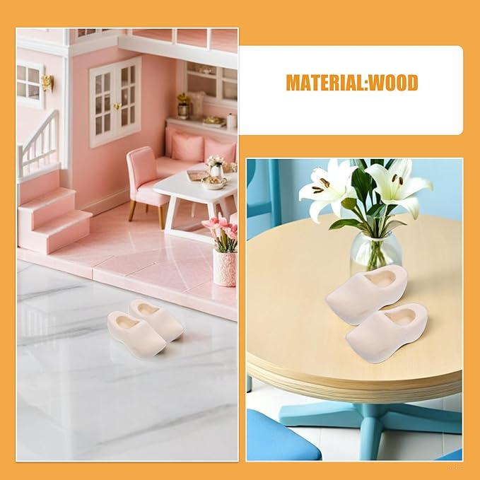 UPKOCH 6 Pairs Mini Wooden Shoes - Miniature Finger Clog Unfinished Wood Shoes Crafts DIY Blank Doll Footwear for Dollhouse Decorations Accessories 3 4 cm
