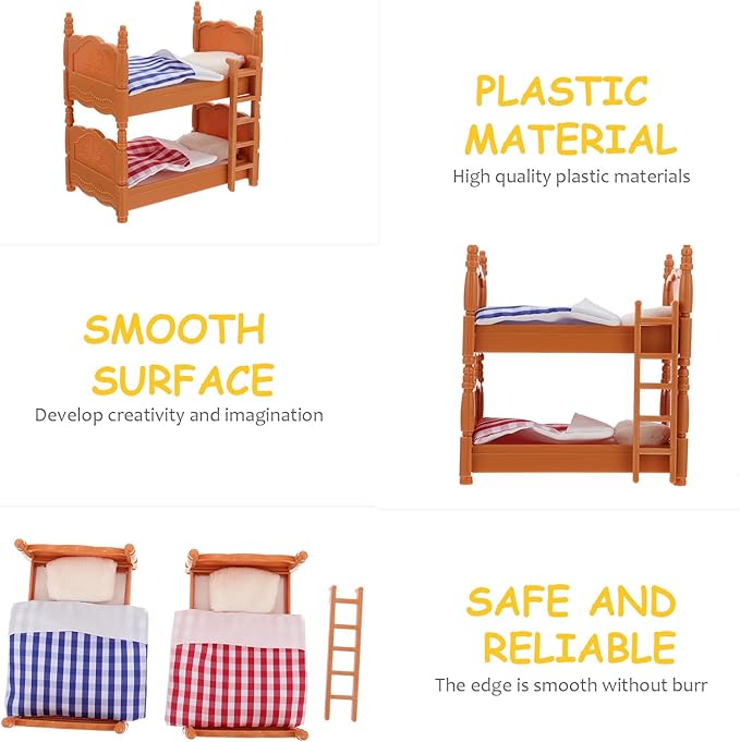 Veemoon Dollhouse Bunk Bed Decoration Doll House Miniature Bed Furniture Mini Doll House Double Beds with Ladder Ornament Dollhouse Accessories 1 12 Scale Miniature Scene DIY Kit