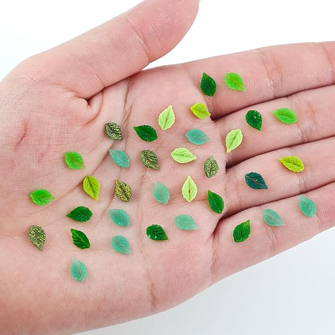 200 Pieces Tiny Leaves Decor for Dollhouse Mini Resin Decor for Crafts Tiny Things for Fairy Garden Micro Landscaping Decoration