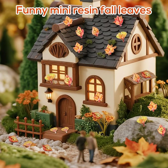 210pcs Mini Fall Leaves, 5 Styles Resin Funny Miniature Leaves for Crafts Small Tiny Resin Autumn Decoration Supplies Suitable for Vase Filler Micro Landscape Garden Decor