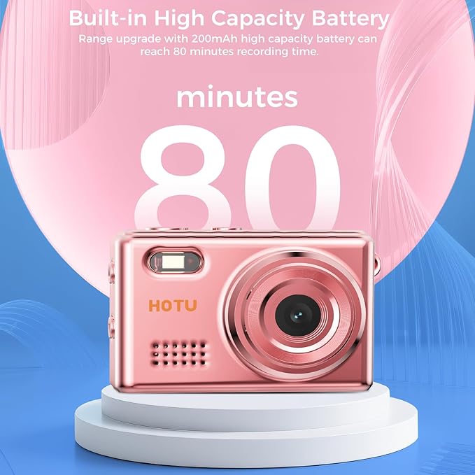 HOTU Mini Keychain Camera, Y2K Portable Mini Digital Camera, 2MP 1080P Video Recording Small Camera with 32GB Card for Kids, Long Battery Life for Travel, Vlog, Rose Gold