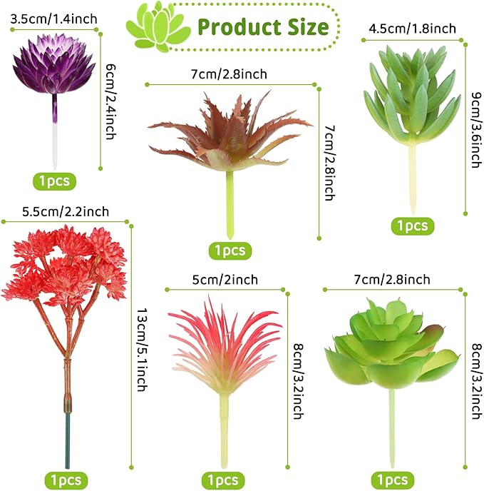 QUOZUO Artificial Succulent Plants, 6pcs Mini Fake Succulents Plants for DIY Crafting Home Wall Office Decoration (excluding pots)