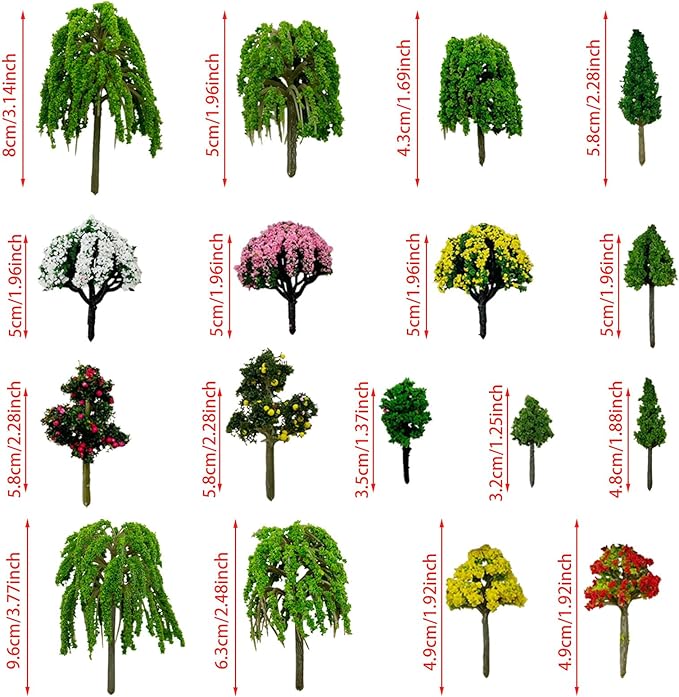 Cayway 65 PCS Model Trees Mixed Model Tree, Diorama Tree Fake Miniature Trees Model Scenery Supplies for DIY Projects Landscape Fairy Garden