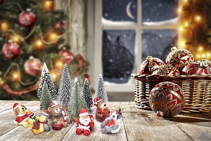 Yahpetes Miniature Christmas Tree 6 Pcs Pine Trees Sisal Trees Snow Frost Ornaments with Wooden Bases for Miniature Scenes, Christmas Crafting and Designing, Mixed Size