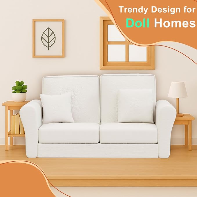 Doll House Furniture Sofa, 1:12 Miniature for Dollhouse Living Room, Realistic Dollhouse Living Room Furniture for Kids, Collectors