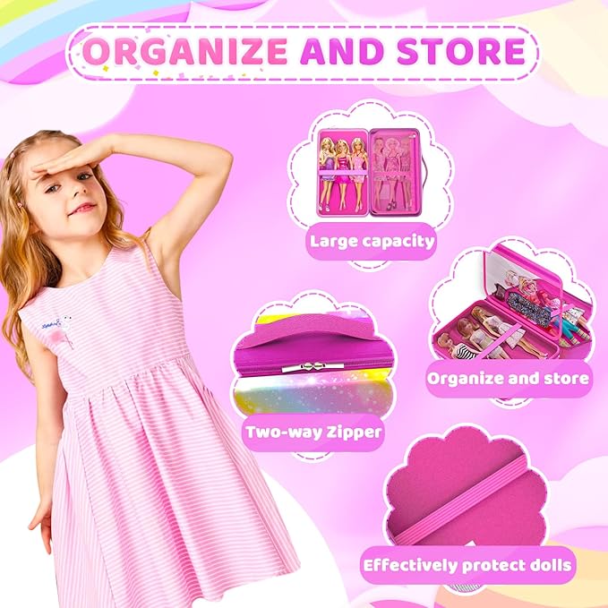 LININYHAO Carrying Case Compatible with Barbie Dolls 12-Inch,Case to Hold Dolls and Clothes, Much Pocket for Doll’s Clothes, Accessories, Fits 6 Dolls & Accessories,Bag Only (2-starlit sky)