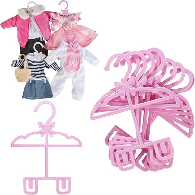 Doll Full-Outfit Clothes Hangers for 18" Dolls - 12pk - Compatible w American Girl- Unique Design Holds Your Top & Bottom at Once Including Dresses, Pants, Shirts, Skirts- Great Gift