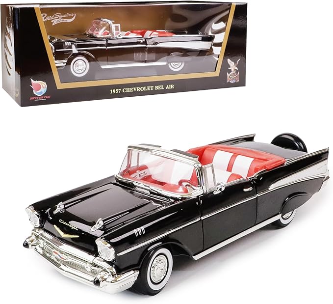 1957 Chevrolet Bel Air 1:18 Diecast - Ramjet 283 Fuel Injection, 50s Car Culture Icon | Opening Doors, Steering Linkage, Sustainable Gift Box | Ages 14+,Black