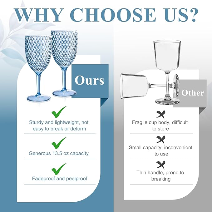 24pcs Blue Plastic Wine Glasses 13.5oz Reusable Acrylic Wedding Goblets Toasting Glassware Unbreakable Wine Cups with Long Stem Crystal Drinking Glasses Champagne Flutes for Bar Restaurants Party