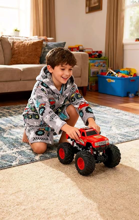 Boys Fleece Robe Hooded Toddler Soft Bathrobe Pajamas Sleepwear for Kids Girls 2-16 Years