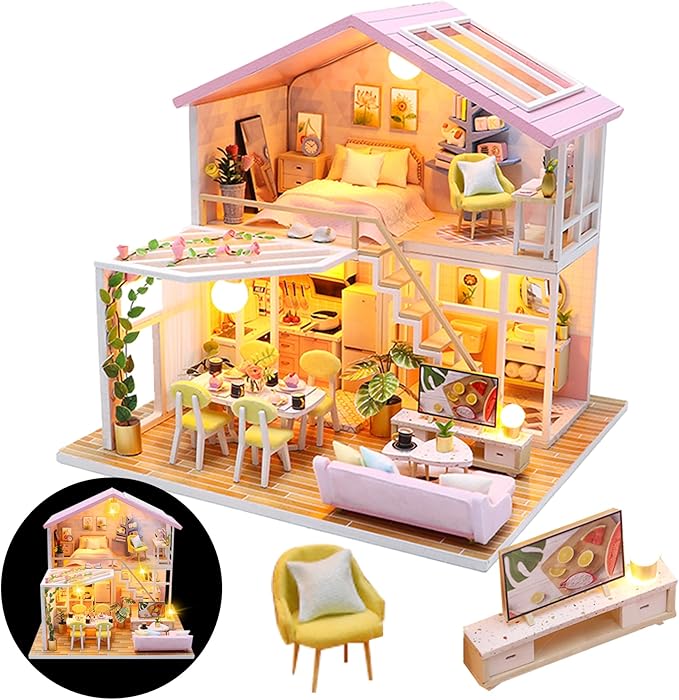 DIY Miniature House Kit, DIY Dollhouse Kit for Adults to Build, Mini House Kit with LED, Mayberry Street Miniatures, Ideal Gifts for Birthday, Halloween Christmas(Sweet Time)