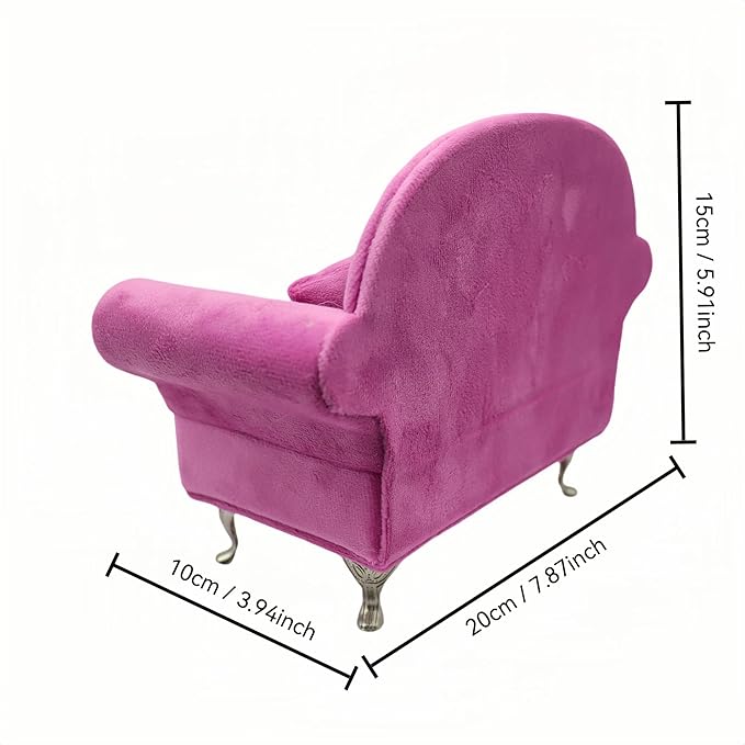 CONCISE 1/6 & 1/12 Scale Miniature Velvet Sofa w/Hidden Jewelry Box for Women 14+ Collectors Ring Earring Necklace Bracelet Trinket Storage - Pink Decor for Display & Dressing Tables