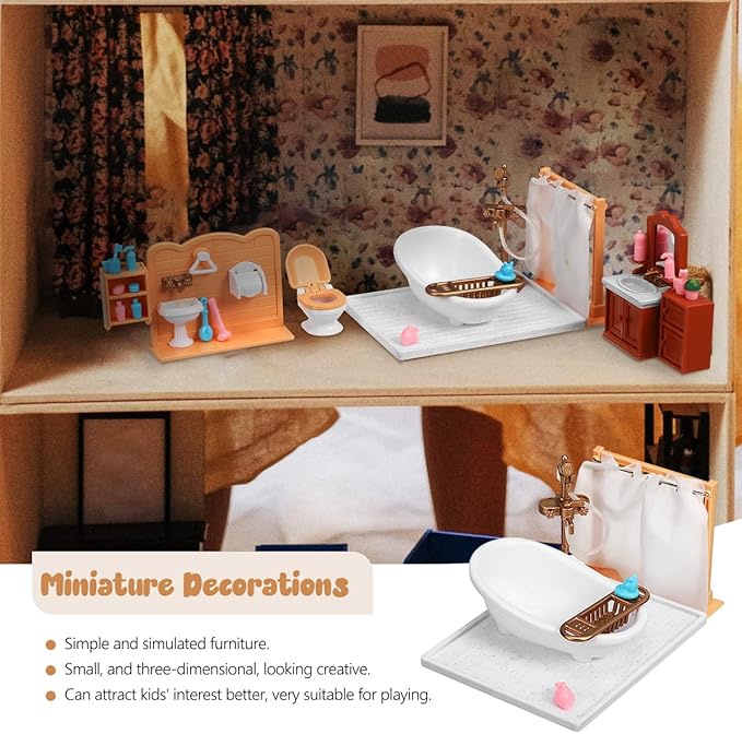 Wakauto 1:12 Scale Dollhouse Bathroom Furniture Set - Miniature Bathtub, Sink & Cabinet with Realistic Details for Adult Collectors and Creative Play, DIY Adornments and Display