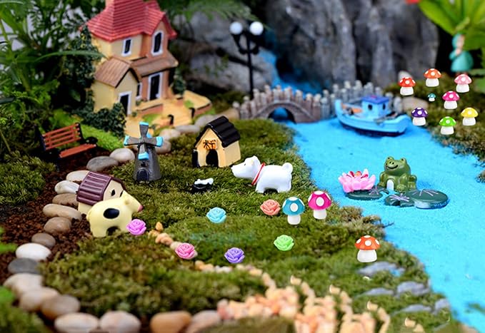 Homlone 105 Miniature Fairy Garden Accessories, Fairy Garden Kit, Fairy Garden Animals, Miniature Figurines, Micro Landscape Ornaments Kit, Garden DIY Kit for Dollhouse Decoration Plant House Decor