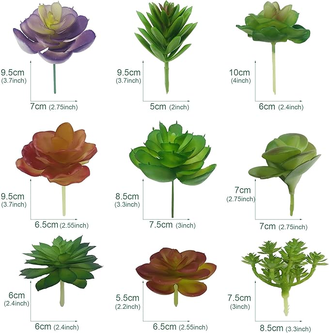 Woohome 34 PCS Artificial Succulents Picks Set, 24 PCS Mixed Color Artificial Succulent Plants and 10 PCS Simulation Ladybug for Faux Succulents Floral Arrangement, Home Decoration