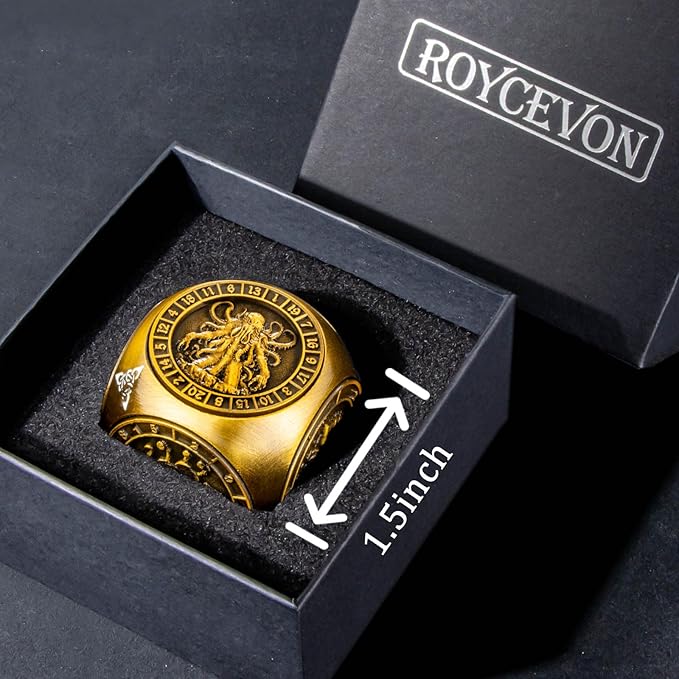 7 in 1 Unique Spinner DND Dice Set D&D, Metal Cube D and D Dice with Gift Box, Dungeons Dragons Role Playing Dice, Gold