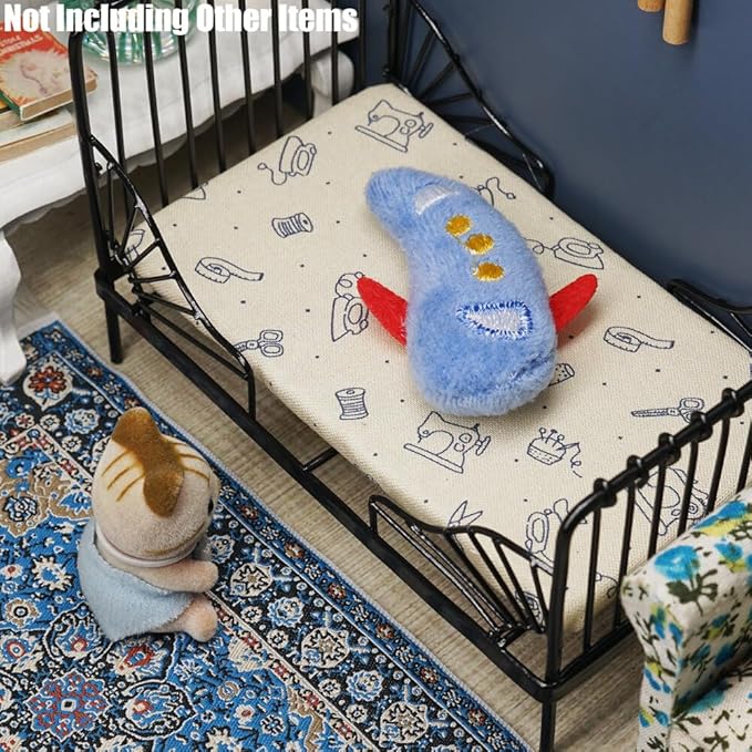Odoria 1/12 Miniature Iron Bed Dollhouse Furniture Accessories, Black