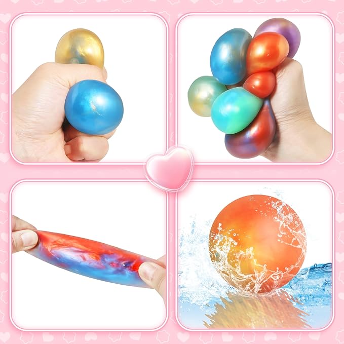 OCHIDO Valentines Greeting Cards for Kids, 24 Packs Valentines Day Cards with Slime Stretchy Squeeze Balls, Kids School Class Exchange Gifts, Classroom Prizes, Valentines Party Favor for Boy Girl