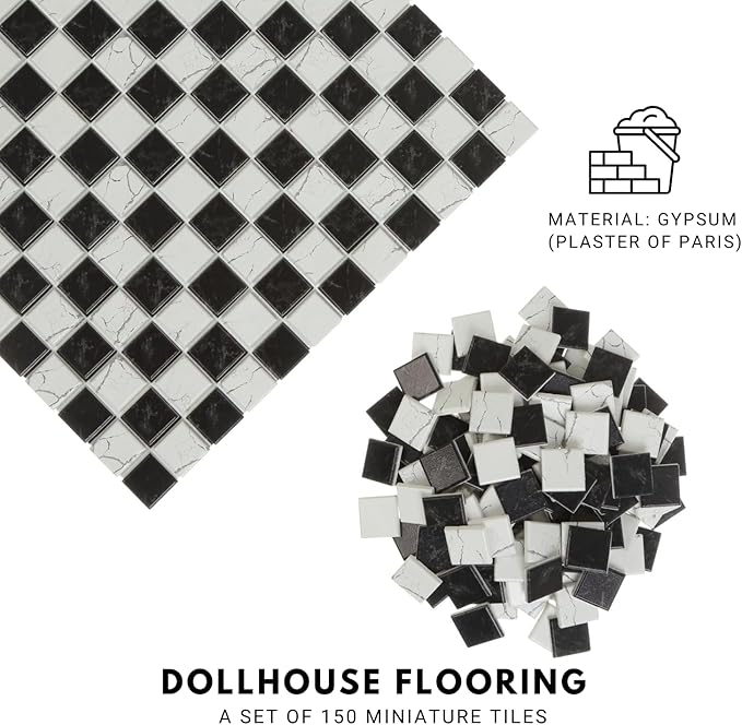 150 pcs, Dollhouse Flooring, 1:12 Scale Doll House Tiles, Miniature Checkerboard Floor, REDUCIO!