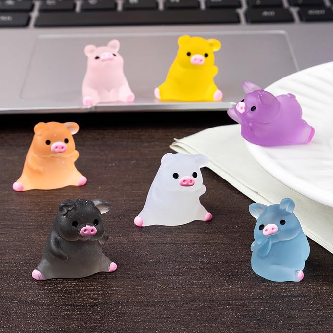 48 Pcs Luminous Mini Resin Pigs Tiny Animals Miniature Pig Figures Glow in The Dark for DIY Garden Dollhouse Pig Figurines Accessories Micro Landscape Aquarium Party Decor