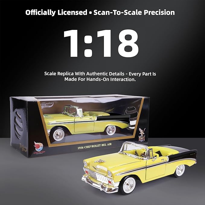 1956 Chevrolet Bel Air 1/18 Scale Die-Cast Metal Model Premium Classic Vintage Alloy Collection Cars with Display Case, for Kids Men and Teens Dad 14+ Year
