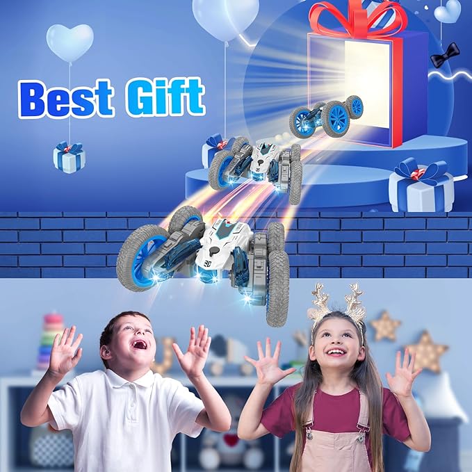 BAIWU Remote Control Car for Boys, Double Sided Drive,360° Rotation of Rc Cars Spray Features and Spins Have Special Lighting Rc Car,4WD RC, Toy for Boys Ages 4-10 Gift