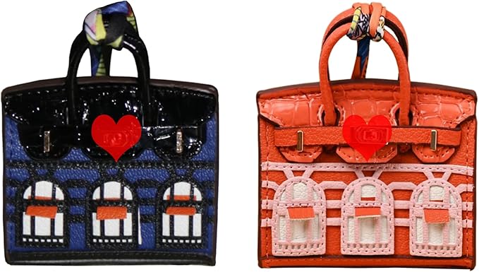 Buyborgood 2 PCS Women Mini Backpack Keychain Accessories Key Pouch Holder Coin Purse Bag Charm Wallet (Blue + Orange)